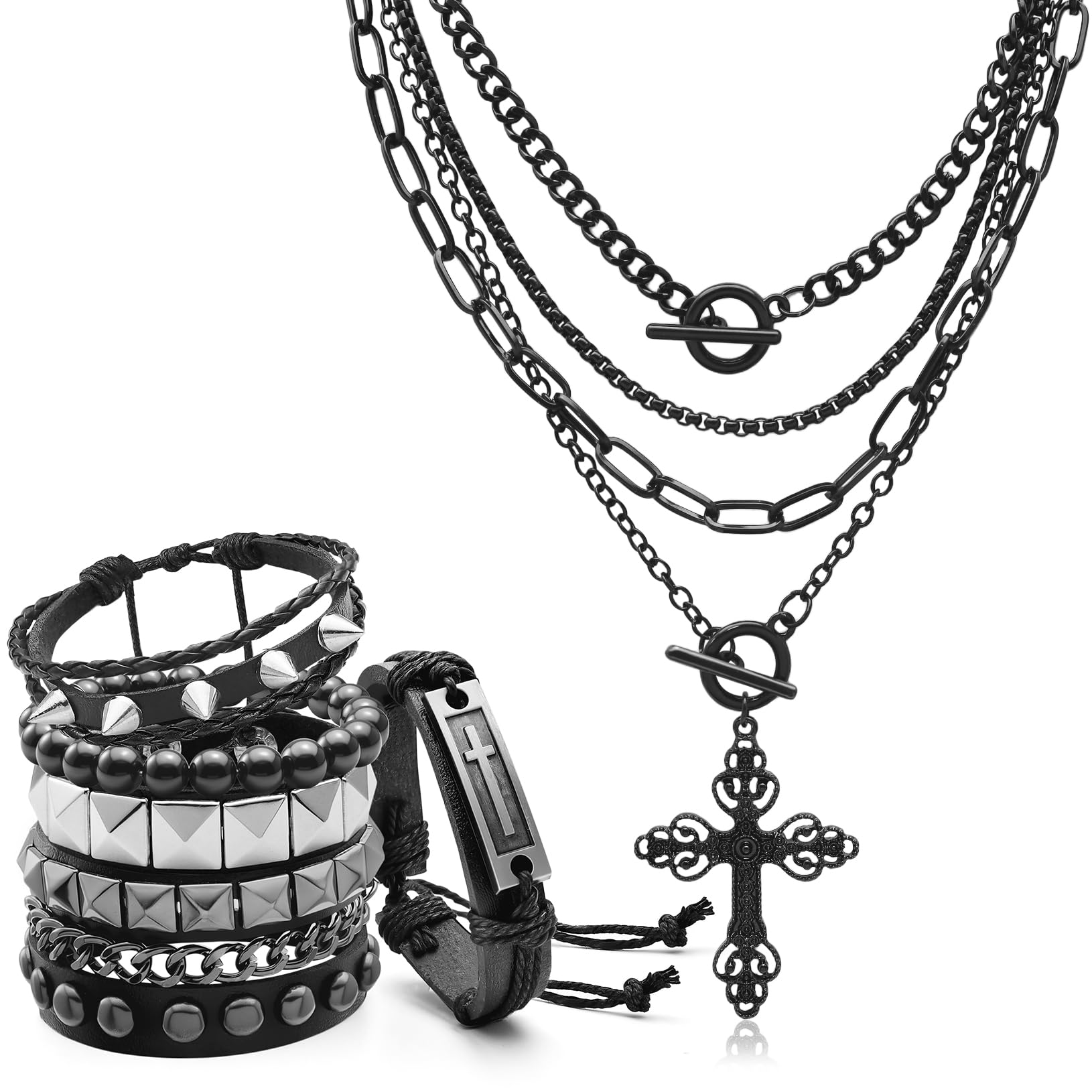 Women'S Emo Accessories - Gothic Cross Pendant Layered Necklace Grunge