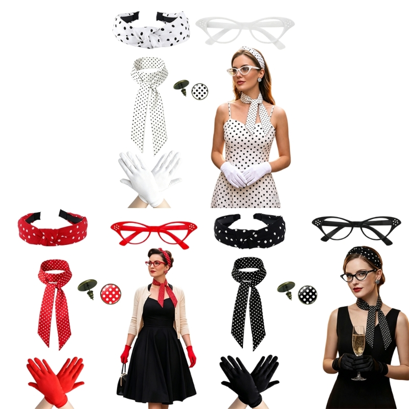 Women'S Accessories In The 1950S - 5Pcs 1950S Women Costumes with Polkas