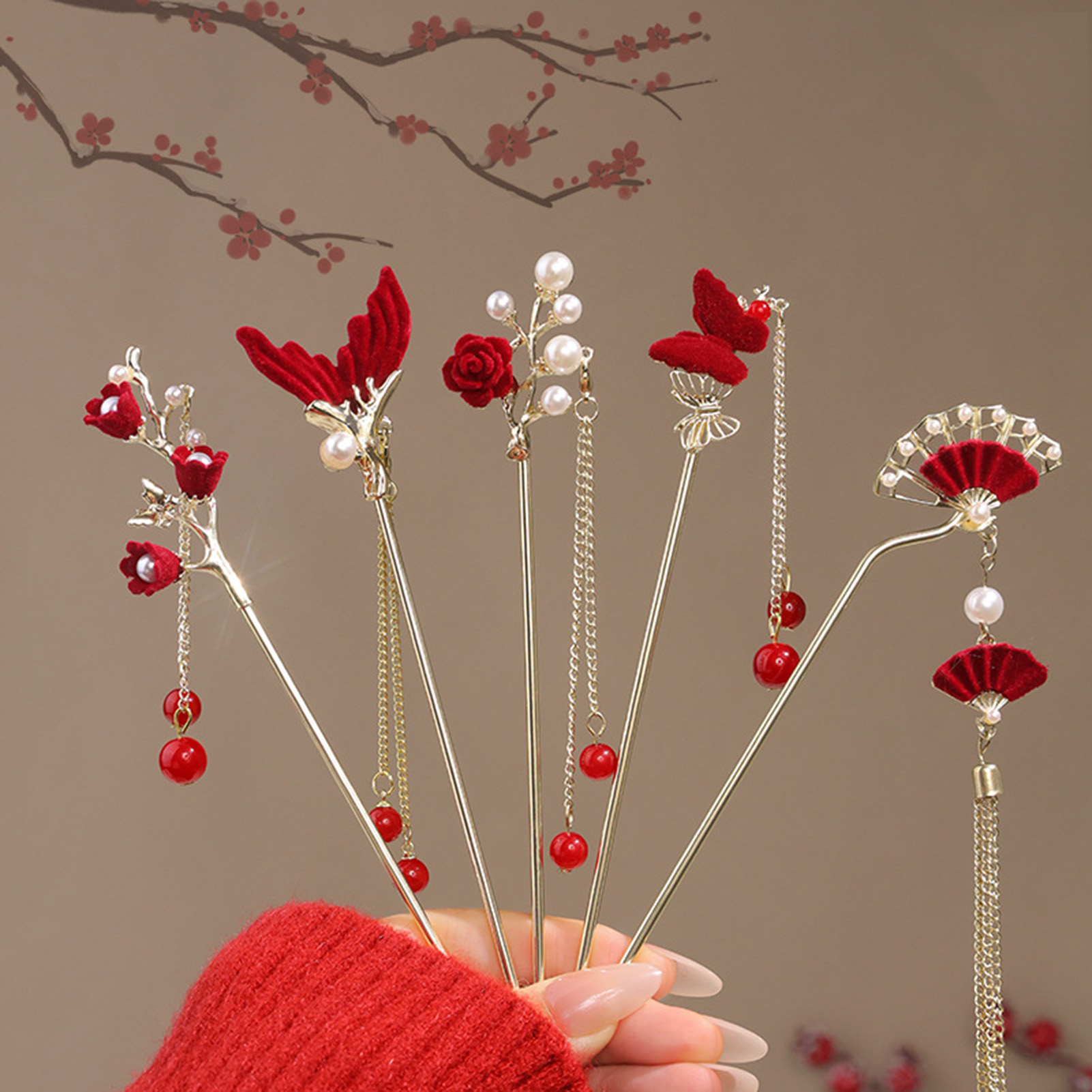 Chinese Style Rose Flower Hair - Women'S Red Accessories recension och pris
