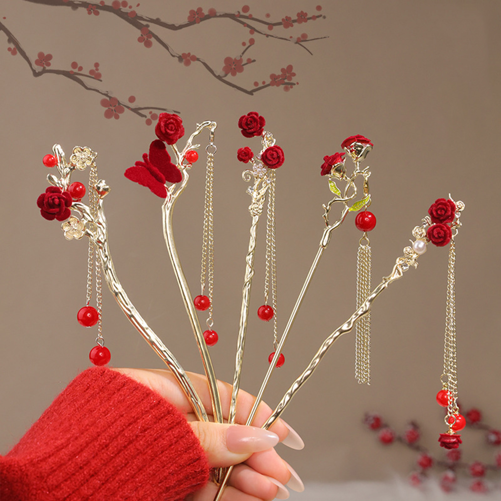 Chinese Style Rose Flower Hair - Women'S Red Accessories recension och pris