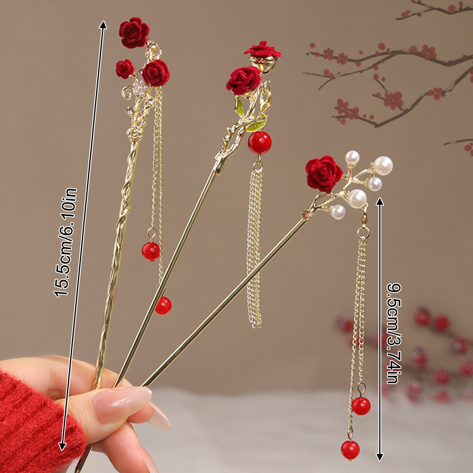 Chinese Style Rose Flower Hair - Women'S Red Accessories recension och pris
