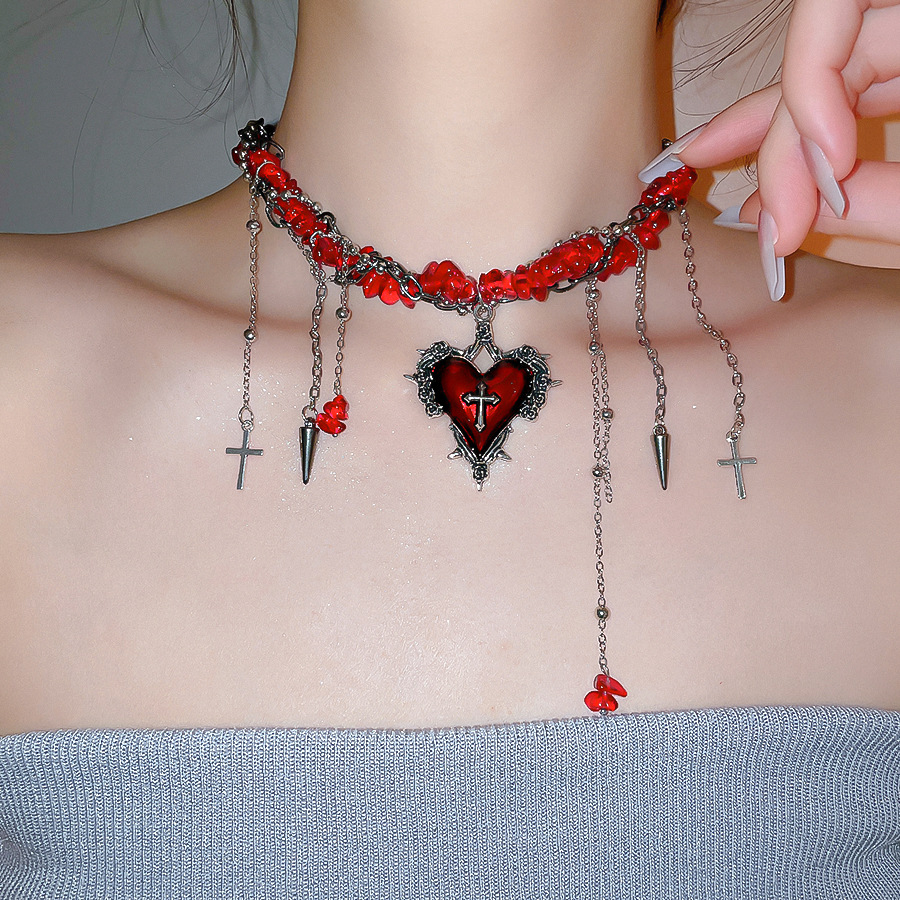 Goth Vintage Y2K Dark Red Hear - Women'S Emo Accessories recension och pris